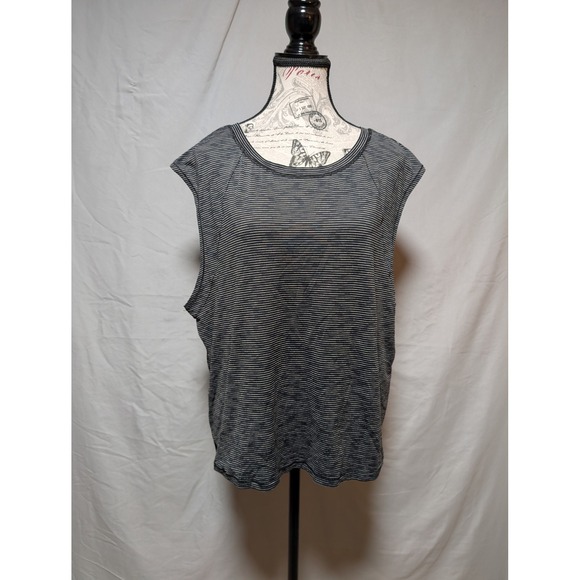 Champion Tops - Champion Black White Striped Open Back Active Muscle Tank Top Women's Large